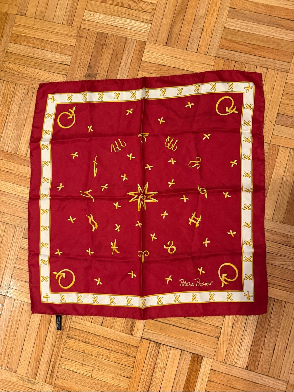 Vintage 1980s / 1990s Paloma Picasso "XOXO Astrological Zodiac" Silk Scarf